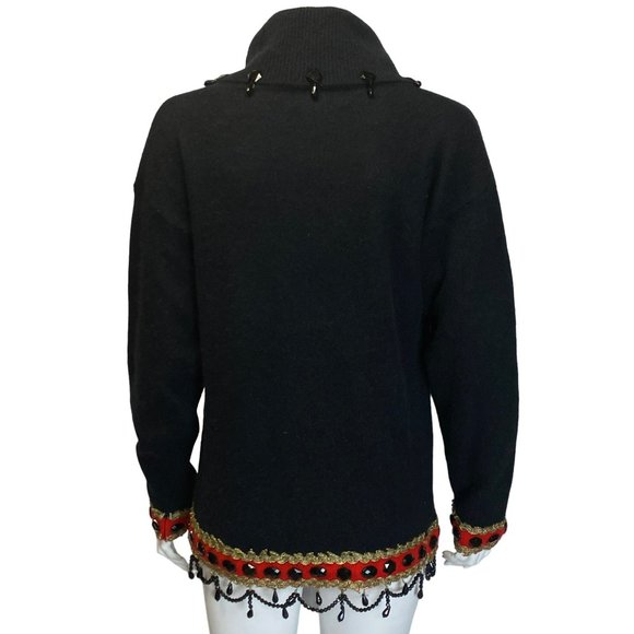 Vintage Black 80s Beaded Sweater Long Cowl Neck Size M Embellished SPREE Intl - Picture 8 of 9